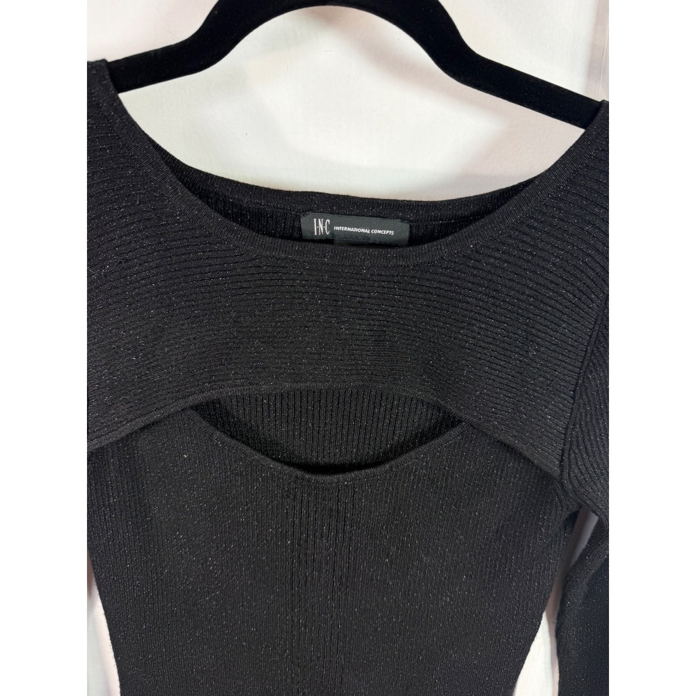 INC International Concepts Black Metallic Ribbed Cutout Sweater Dress Medium - Picture 4 of 11